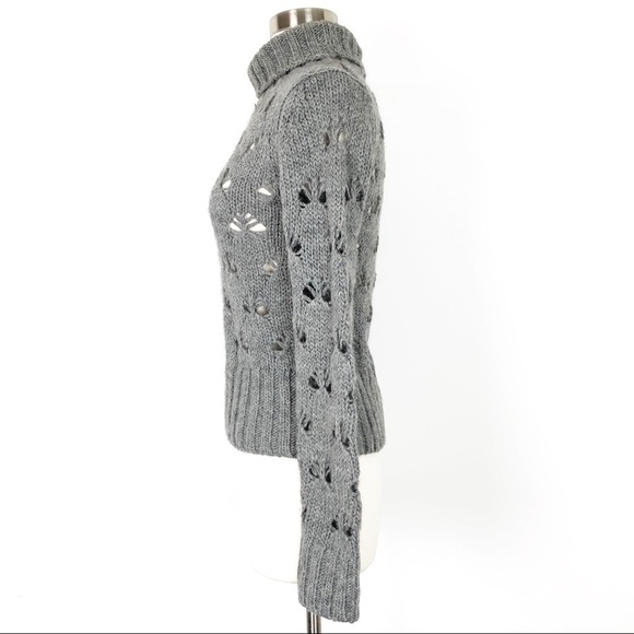 French Connection Grey Alpaca Knit Turtleneck Sweater With Eyelet Details Size S - Picture 5 of 9